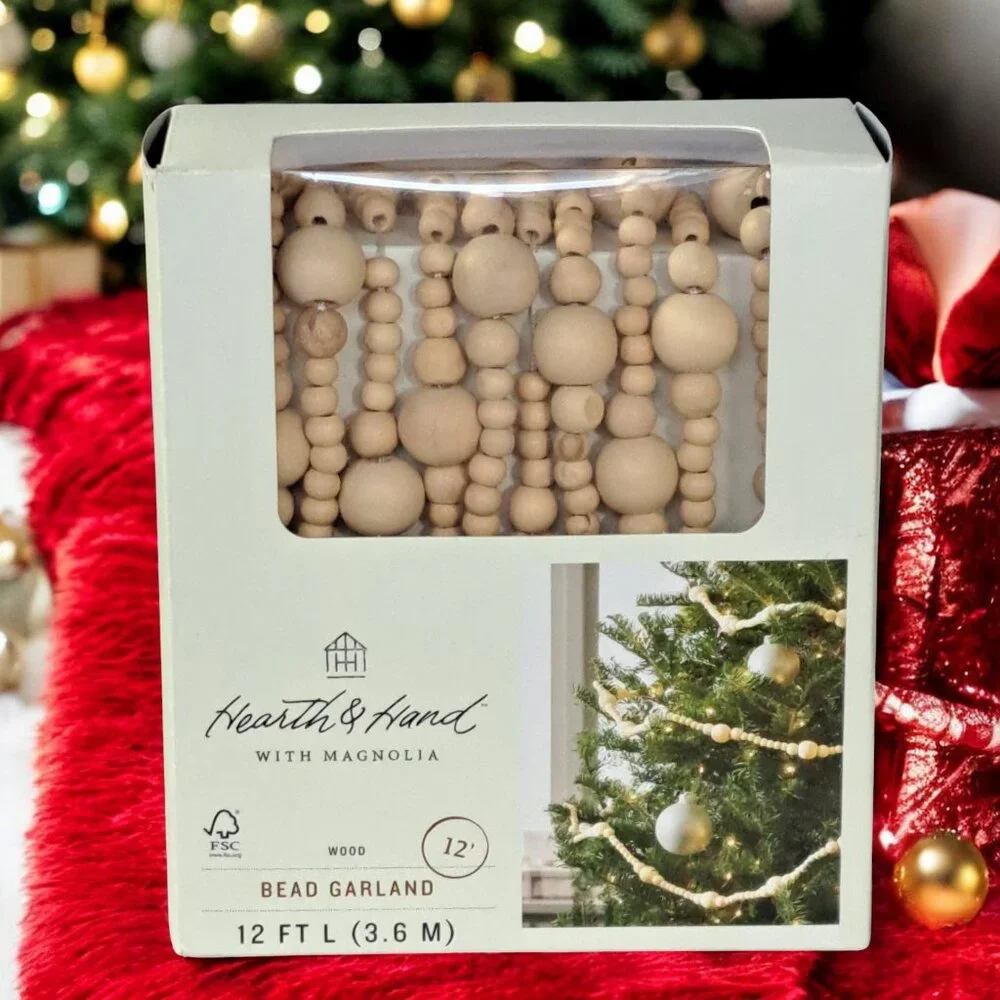 Hearth and Hand With Magnolia Natural Wood Bead Garland 12 Ft